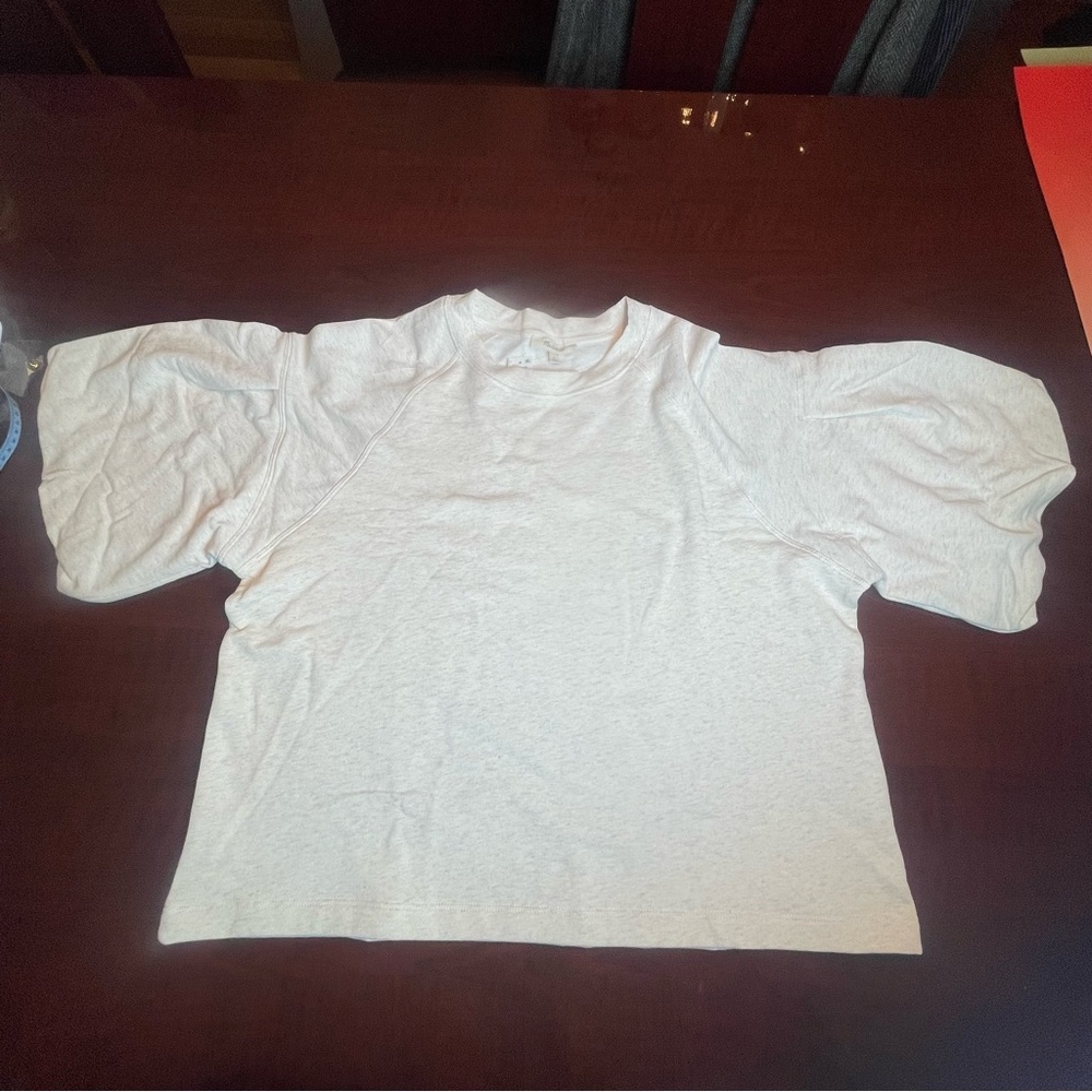 Madewell Puff-Sleeve Sweatshirt Tee Heather Natural Sz L Minimalist Chic lounge - Picture 3 of 8